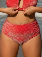 Red Lurex Full Coverage Plus Size Bikini Bottom
