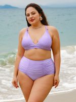 Purple Textured Ruched Plus Size Bikini Bottom - Image 4