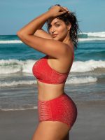 Red Lurex Full Coverage Plus Size Bikini Bottom - Image 4