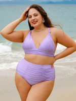 Purple Textured Ruched Plus Size Bikini Bottom - Image 3