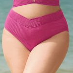 Pink Textured V Cut Plus Size Tankini Bottom