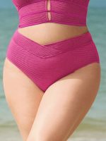 Pink Textured V Cut Plus Size Tankini Bottom