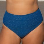 Blue Lurex High Waisted Plus Size Bikini Bottom