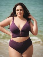 Purple Textured V Cut Plus Size Tankini Bottom - Image 3