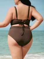 Dark Coffee Textured V Cut Plus Size Tankini Bottom - Image 2