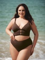Dark Coffee Textured V Cut Plus Size Tankini Bottom - Image 3