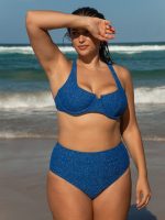 Blue Lurex High Waisted Plus Size Bikini Bottom - Image 2