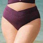 Purple Textured V Cut Plus Size Tankini Bottom