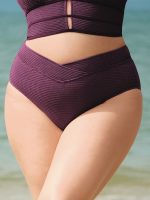 Purple Textured V Cut Plus Size Tankini Bottom