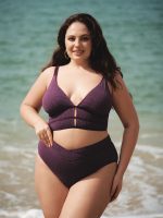Purple Textured V Cut Plus Size Tankini Bottom - Image 2