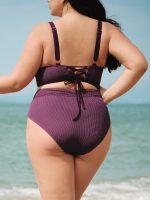 Purple Textured V Cut Plus Size Tankini Bottom - Image 4