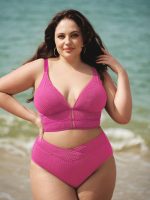 Pink Textured V Cut Plus Size Tankini Bottom - Image 3