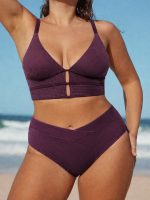 Purple Textured V Cut Plus Size Tankini Bottom - Image 5