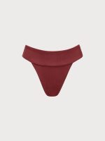 Wine Red Ribbed High Cut Bikini Bottom - Image 9