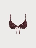 Brown Print Polka Dot Tie-Front Bikini Top - Image 7