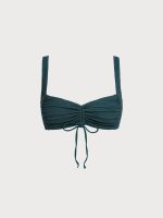 Dark Green Textured Drawstring Bikini Top - Image 6