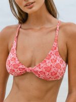 Red Rose Textured Twist Bikini Top