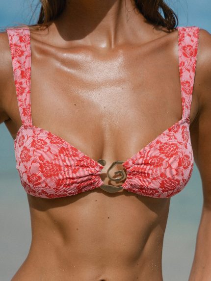 Red Rose Textured Bikini Top