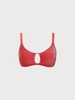 Red Lurex Cut Out Plus Size Bikini Top - Image 5