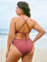 Brick Red Stitch Contrast Bikini Top - Image 8