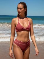 Brick Red Stitch Contrast Bikini Top - Image 3