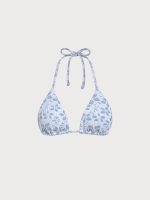 Light Blue Textured Floral Halter Bikini Top - Image 6