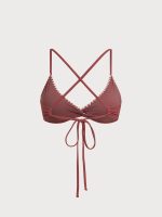 Brick Red Stitch Contrast Bikini Top - Image 15