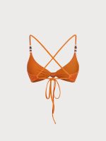 Orange Textured Beaded Twist Bikini Top - Image 7