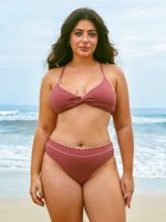 Brick Red Stitch Contrast Bikini Top - Image 7
