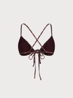 Brown Print Polka Dot Tie-Front Bikini Top - Image 8