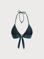 Dark Green Textured Halter Bikini Top - Image 9