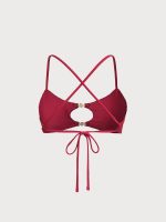 Wine Red Textured Cutout Accented Bikini Top - Image 7