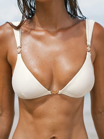 Off White Gold-Accented Bikini Top
