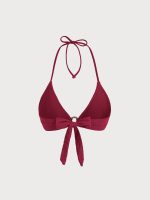 Red Textured Halter O-Ring Bikini Top - Image 7