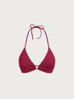 Red Textured Halter O-Ring Bikini Top - Image 6