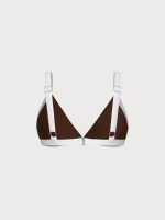 Brown Contrast Trim Triangle Bikini Top - Image 8