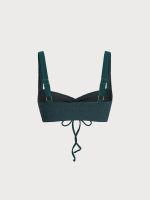 Dark Green Textured Drawstring Bikini Top - Image 7