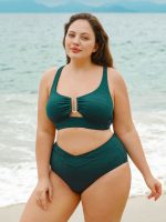Dark Green Cut Out Plus Size Bikini Top - Image 4