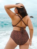 Leopard Print V Notch Plus Size Bikini Top - Image 2