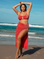 Red Lurex Cut Out Plus Size Bikini Top - Image 4