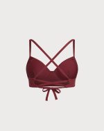 Wine Red Ruched Plus Size Bikini Top - Image 6