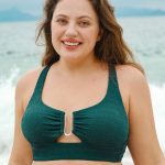Dark Green Cut Out Plus Size Bikini Top