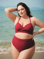 Wine Red Ruched Plus Size Bikini Top - Image 4