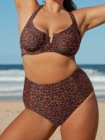Leopard Print V Notch Plus Size Bikini Top - Image 8