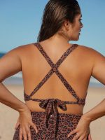 Leopard Print V Notch Plus Size Bikini Top - Image 7