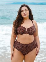 Leopard Print V Notch Plus Size Bikini Top - Image 4