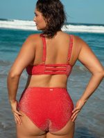 Red Lurex Cut Out Plus Size Bikini Top - Image 3
