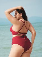 Wine Red Ruched Plus Size Bikini Top - Image 2