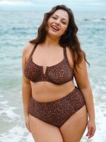 Leopard Print V Notch Plus Size Bikini Top - Image 3