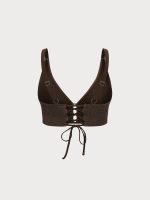 Dark Coffee Textured V Neck Plus Size Tankini Top - Image 7